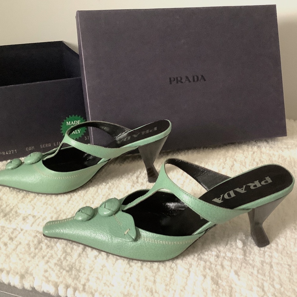 Beautiful light green Prade mules size 36